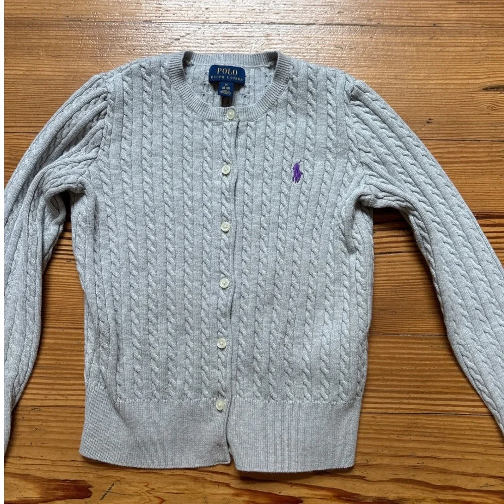 Polo Ralph‎ Lauren Cardigan Kids Gray Excellent Cable Knit Cotton SIZE M (8-10)